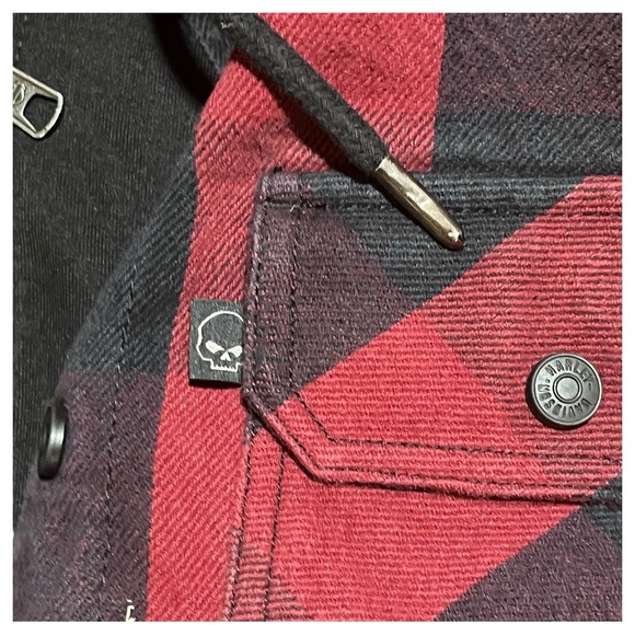 Harley Davidson Willie G Skull Quilted Hoodie Shirt Jacket Red Full Zip Medium - Picture 7 of 15
